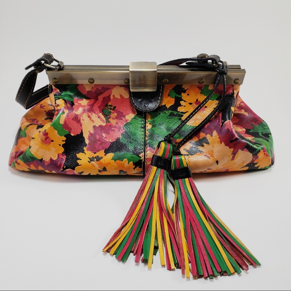 Patricia Nash Ferrara Frame Italian Leather Satchel Vintage inspired Bag Flowers